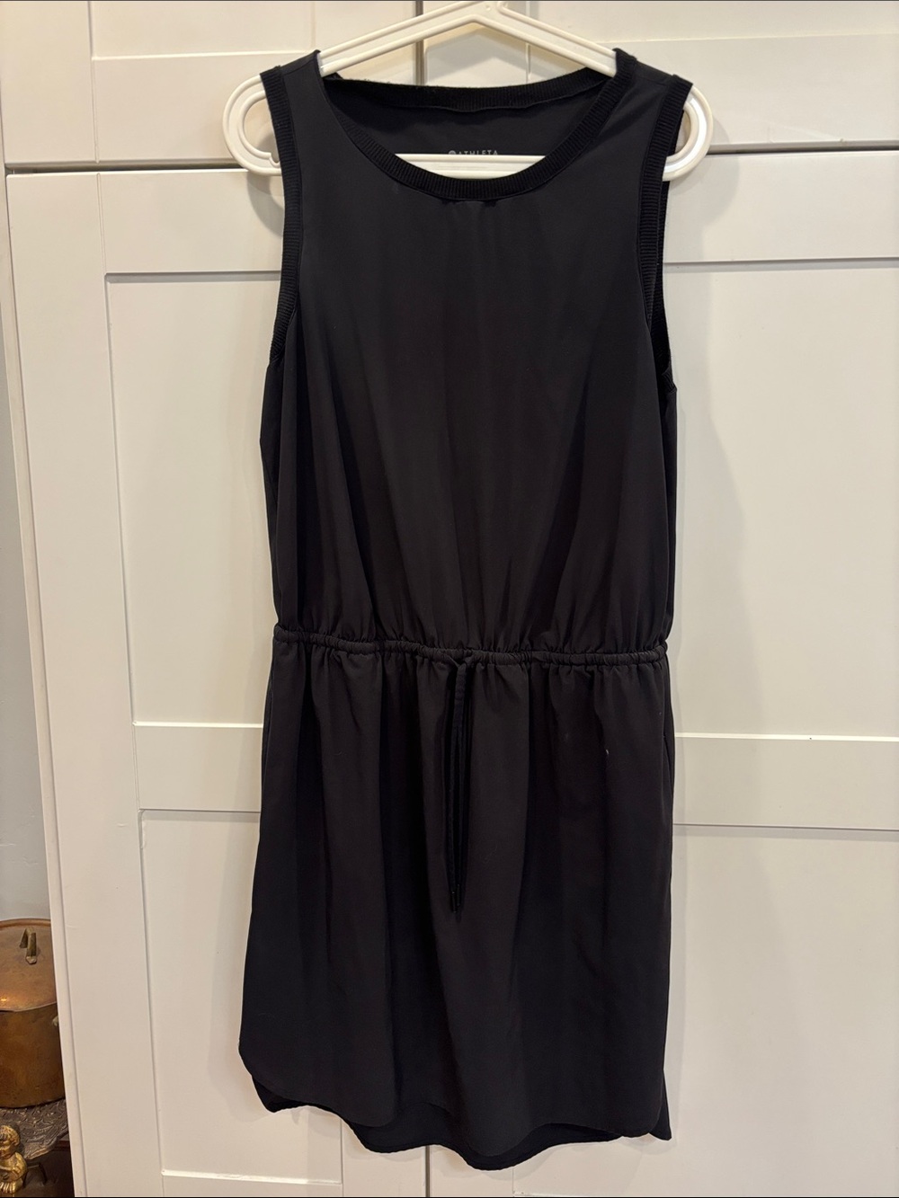 Athleta Black Sleeveless Drawcord Waist Dress